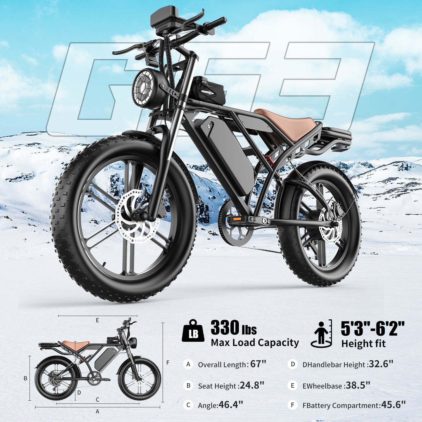 ASKGO F20 Adult Ebike 1200W 20" Tire Electric Dirt Bicycle 32MPH 80Mile Range 48V 20AH