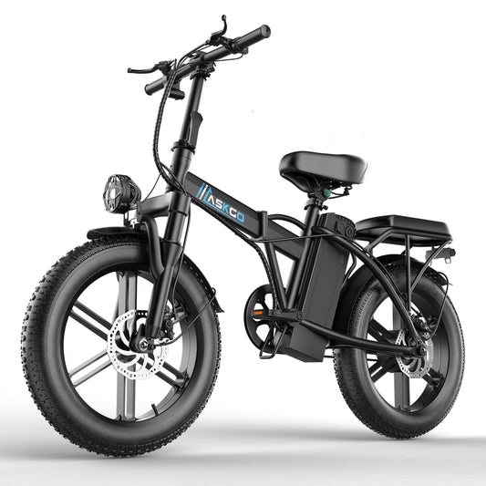 ASKGO Electric Bike for Adults, 20"×4" Fat Tire E Bike with Rear Seat, 48V 20AH Removable Battery, 32MPH 65Miles Range Folding Electric Bicycles